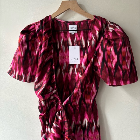 MISA Los Angeles Women's Pink Satin Draped Faux Wrap Mini Dress Size S‎ $370 - Picture 6 of 10